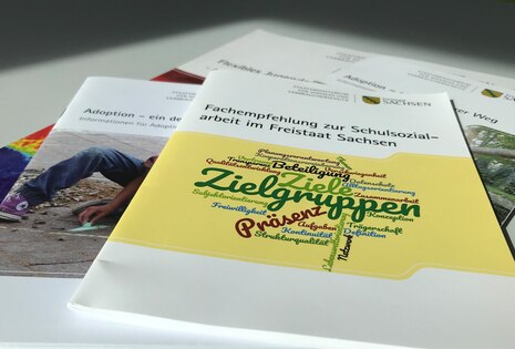 auf einem Tisch liegen unterschiedliche Broschüren des Landesjugendamtes